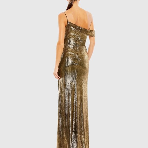 Ieena for Mac Duggal Gold Metallic Off The Shoulder Gown - Picture 5 of 6